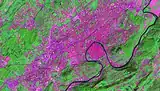 Besançon vu par le satellite Landsat 7.