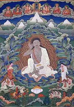 Thangka peint de Milarepa (1052-1135), fin du XIXe-début du XXe siècle, Dhodeydrag Gonpa, Thimphu, Bhoutan.