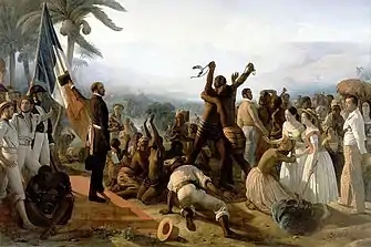 tableau représentant des esclaves fêtant leur liberté