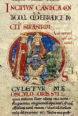 Christ entre Ecclesia et Synagoga, Bible d'Etienne Harding, 1109-1112