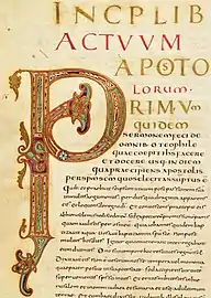 Folio 367v : Actes des Apôtres, lettrine
