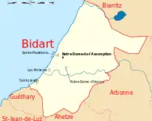 Carte des lieux de culte à Bidart.