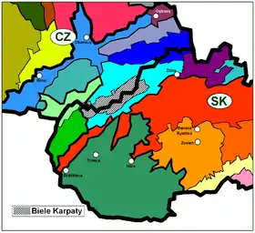 Carte de localisation du massif (Biele Karpaty).