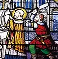 Église Notre-Dame de Bieuzy : détail d'un vitrail montrant l'assassinat de saint Bieuzy.