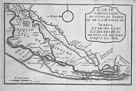 L'île de Bifeche sur une carte de 1728 illustrant la Nouvelle relation de l'Afrique occidentale de Jean-Baptiste Labat.