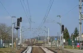 La bifurcation de la gare d'Arc-et-Senans vue vers Dole et Besançon.