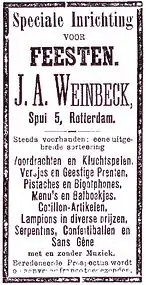 Publicité notamment pour la vente de bigotphones à Rotterdam en 1895.