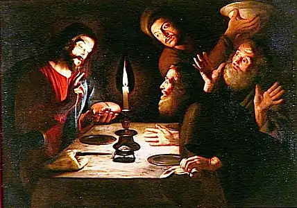 Le Repas d'Emmaüs, huile sur toile, Trophime Bigot (première moitié du XVIIe siècle)