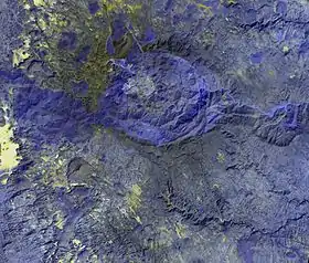 Image satellite en fausses couleurs du Bikku Bitti (en bas à gauche).