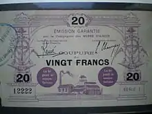 Billet de vingt francs de la Compagnie d'Anzin