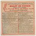 Billet de faveur Chocolat Poulain - Recto