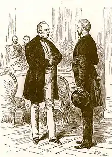 Bismarck (à droite) et Frédéric-Guillaume IV conversant ensemble en 1848 (Dessin de Hermann Lüders)
