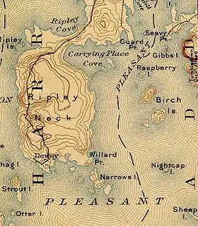 Les Îles Birch sur une carte de 1904.