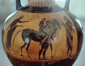 Vase à figures noires, figurant l'arrivée d'une course de chevaux.