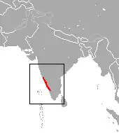 Carte d'Asie avec une tache rouge sur la côte sud ouest de l'Inde