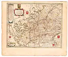Grünberg sur la carte Blaeu de 1645 de Basse-Silésie