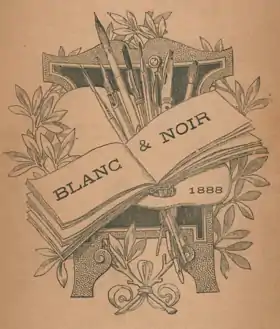 Vignette constituant la marque de la manifestationCette vignette illustre les couvertures de catalogues et autres documents de l'Exposition internationale de blanc et noir.