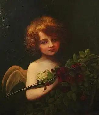 Cupidon avec des roses