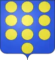 Armes modernes de la Maison de Rieux : D'azur, à dix besants d'or, 3, 3, 3 et 1.