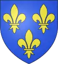 Le blason du roi de France, constitué de trois fleurs de lys dorées sur un fond bleu.