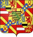 Armes de Maurice de Nassau, prince d'Orange indiquant le comté de Moers (sur-le-tout des quartiers 1 et 4) et le armes de sa mère de Saxe (sur-le-tout au centre),,