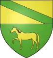 Blason de la ville de La Brillanne : Coupé : au premier d'or à la bande de sinople, au second de sinople au cheval d'or.