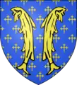 Blason de Bar : d'azur semé de croix recroisetées au pied fiché d'or, à deux bars adossés du même brochant sur le semé.