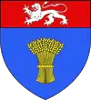 Blasonnement : D'azur à la gerbe d’or ; au chef cousu de gueules chargé d’un lion léopardé d’argent.