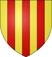 Blason constitué de 7 bandes verticales alternativement jaunes et rouges.