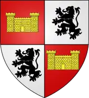 Blason : Famille de Castelnau-Bretenoux : De gueules à un château d'or, écartelé de Calmont.