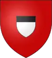 Blason : Famille Pelet : Parti d'argent, au chef de sable et à la bordure de gueules.