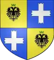 Famille de la Béraudière : Écartelé aux 1 et 4 d'or à l'aigle bicéphale éployé de gueules, couronné de sinople, aux 2 et 3 d'azur à la croix alésée d'argent et fourchée de 12 pointes.