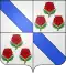 blasonnement: Écartelé : aux I et IV d'argent à la bande d'azur ; aux II et III d'argent à trois roses de gueules tigées et feuillées de sinople, mal ordonnées.