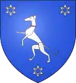 Blason : Maison de Navailles, Béarn - D'azur à un lévrier d'argent colleté de gueules accompagné de trois molettes d'argent.