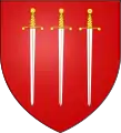 Blason : famille de Péguilhan : De gueules à trois épées accostées d'argent garnies d'or les pointes en bas.