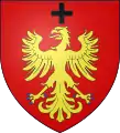 Armes de la première famille de Montby : « De gueules, à l'aigle éployée d'or armée d'azur, surmontée d'une croisette de sable ».