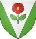 Belval : D'argent à la rose de gueules boutonnée d'or, pointée, tigée et feuillée de sinople, chaussé du même.