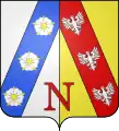 Nonzeville : Parti d'argent à la barre d'azur chargée de trois roses d'argent et d'or à la bande de gueules chargée de trois alérions d'argent, au N de gueules brochant en pointe. Le chapitre de la cathédrale de Saint Dié portait une bande d'azur chargée de trois roses d'argent. Ici, par courtoisie héraldique, la bande a été transformée en barre.