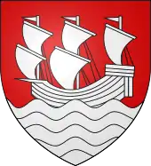 Image représentant le blason de la ville de Thiers. Il est représenté par un navire trois-mâts voguant sur une mer argentée.