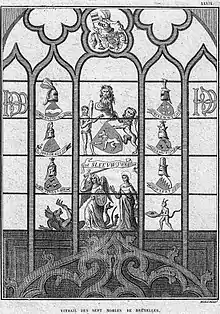 "Vitrail des sept nobles de Bruxelles", autrefois dans le chœur de la Collégiale des Saints Michel et Gudule.
