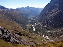 Vue du val Ferret depuis le Grand col Ferret au nord-est.