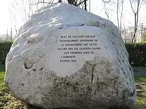 Bloc de calcaire situé sur la commune de Saint-Fons dans le département du Rhône.