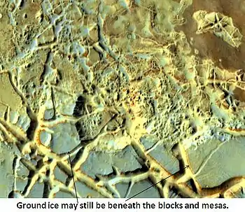 Région d'Aram Chaos vue par l'instrument THEMIS de la sonde 2001 Mars Odyssey le 10 décembre 2007.