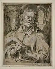 Abraham Bloemaert, Saint Luc (1629), Plume, encre brune, lavis d’encre brune et grise, rehaussé de blanc.,