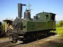 Locomotive à vapeur G 3/3 no 5 Bercher au Chemin de fer-musée Blonay-Chamby en été 2003.