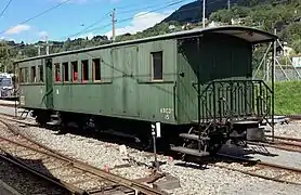 La voiture ABCDf 15 au Chemin de fer-musée Blonay-Chamby.