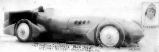 La Blue Bird du record du 19 février 1928 (le premier sur la plage de Daytona)