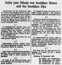 Première page de la publication de la loi sur la protection du sang et de l'honneur allemand au Reichsgesetzblatt.