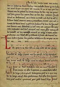 Manuscrit avec texte et quelques notations musicales succinctes dans le bas sur portées à 4 lignes
