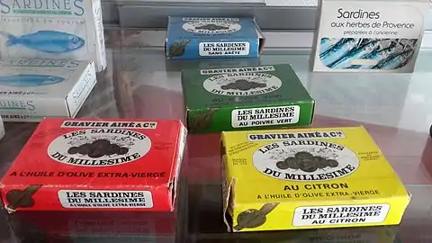 Boîtes de sardines Gravier (musée « Maison de la Pêche »)